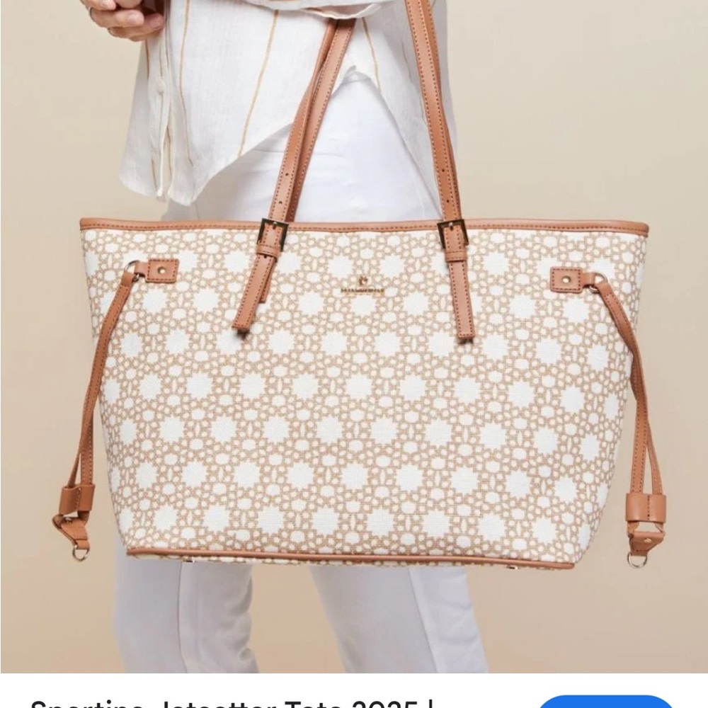 Spartina 449 Elegant White and Tan Tote Bag Lauren Garden Jetsetter